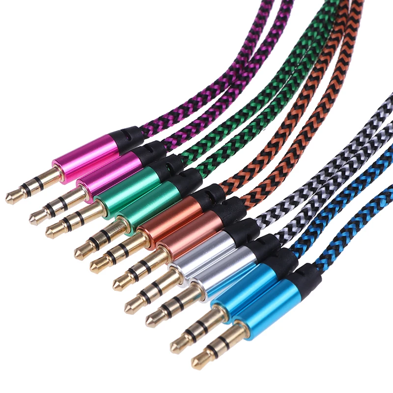 

1m Aux Cable Male to Male Cloth Audio Aux Cable Gold Plug Car Aux Cord Nylon Jack Audio Cable 3.5 mm to 3.5mm