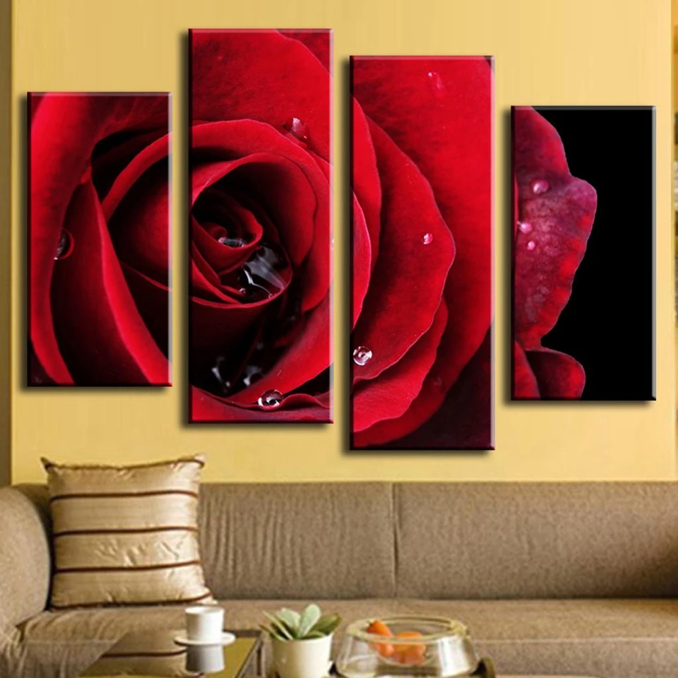 Printed-Oil-Art-Painting-Red-Rose-4-piece-Combined-Canvas-Paintings-gift-Living-room-bedroom-decoration (2)