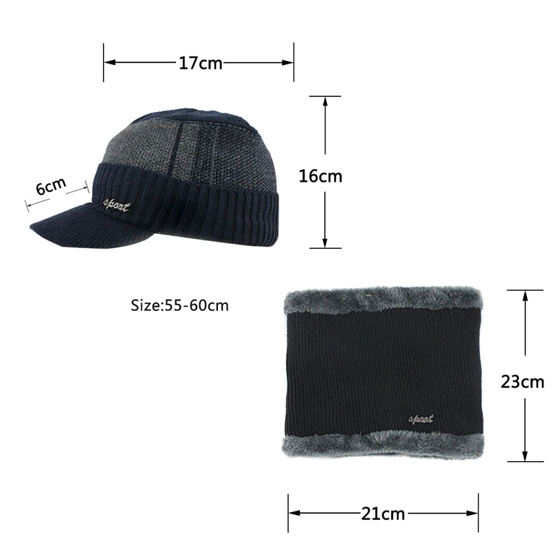 Unisex Knitted Baseball Cap Scarf Set Winter Women Wool Warm Skullies Beanies Hat Men Slouchy Mask Bonnet Knit Warmer Cap CP0321 (5)