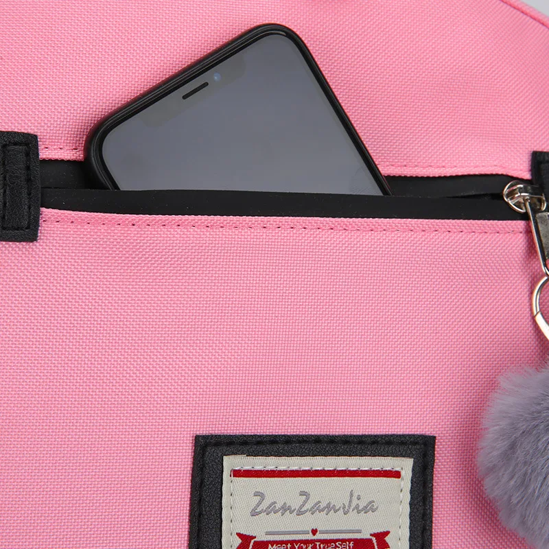 Розовый холщовый рюкзак для женщин, школьные сумки для девочек-подростков, большая емкость, USB рюкзак, молодежный рюкзак