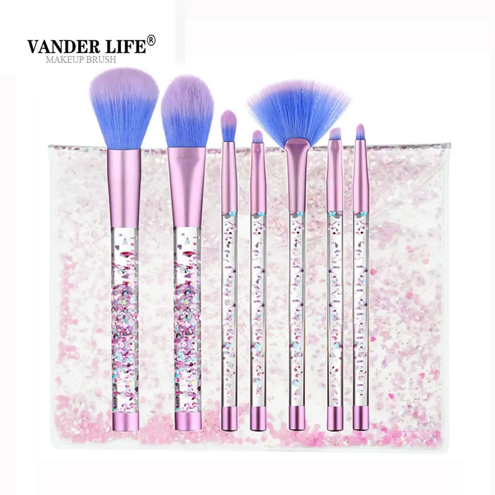 7pcs Cosmetic Makeup Brushes Set Glitter Fluid Crystal Handle Facial