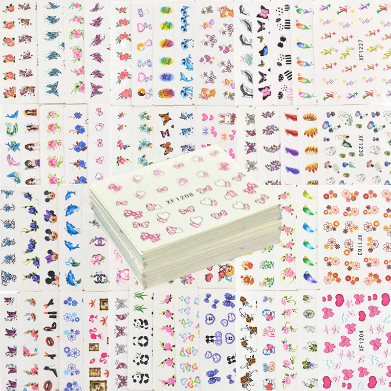 60 Sheets Mixed Styles Watermark Feather Cartoon Stickers Nail Art Water Transfer Tips Decals Beauty Temporary Tattoos Tools