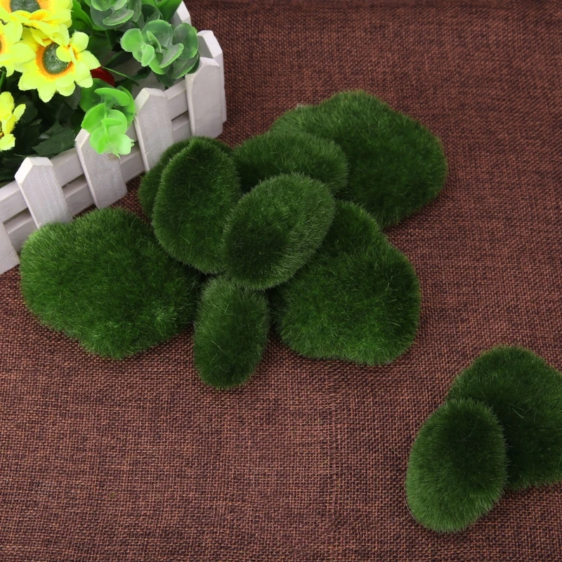 New 10Pcs Moss Balls Decorative Stone Artificial Simulation Garden Plant Vase Filler Plastic Round Green Moss Balls