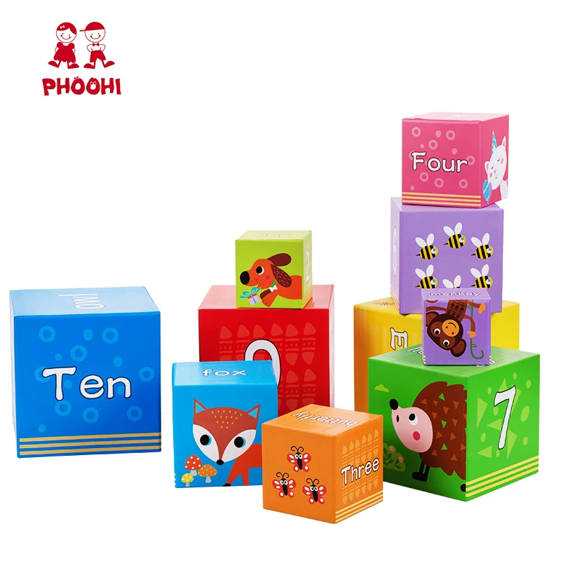 Günstig Papier Stapeln Würfel Spielzeug Kinder Nesting Boxen 10 PCS Bildungs Alphabet Anzahl Block Für Kleinkind PHOOHI