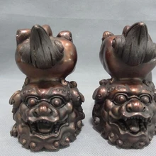 Xd 002722 Народные Китайский Чистая Бронзовый Фэншуй Fine Foo Фу Собака Голова Человек Лев Статуя Пара