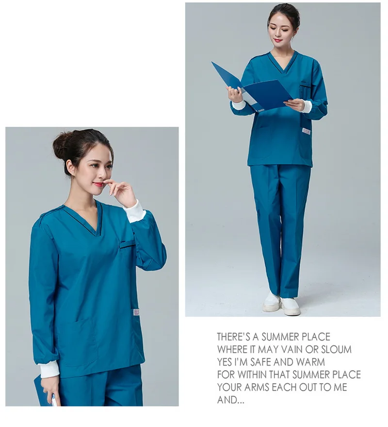 Униформа медсестры для женщин и мужчин медицинская форма медсестры одежда с длинными рукавами хирургические халаты доктор Стоматологическая Красота Синий v-воротник