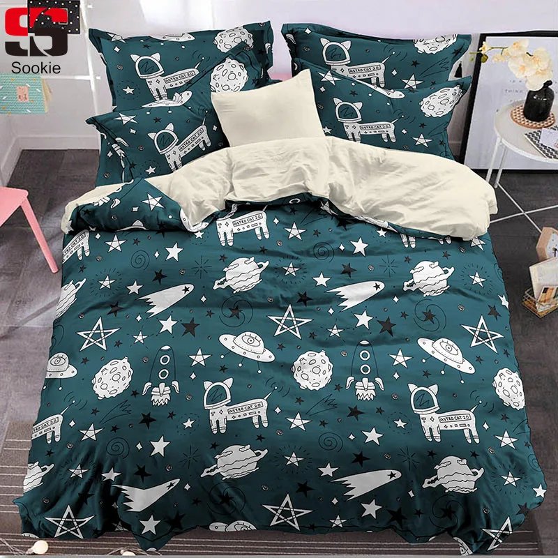 Sookie 3D Galaxy Bedding Set Cartoon Geometric Style Duvet Cover king queen size Linens with Ykk Zipper for boys bedding | Дом и сад