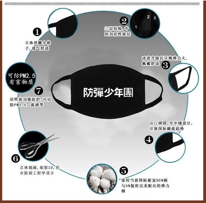 Модные KPOP EXO маски со ртом для лица k-pop EXO-M EXO-k XOXO wolf88 черные модели Муфельная намордник против пыли хлопковая маска респиратор