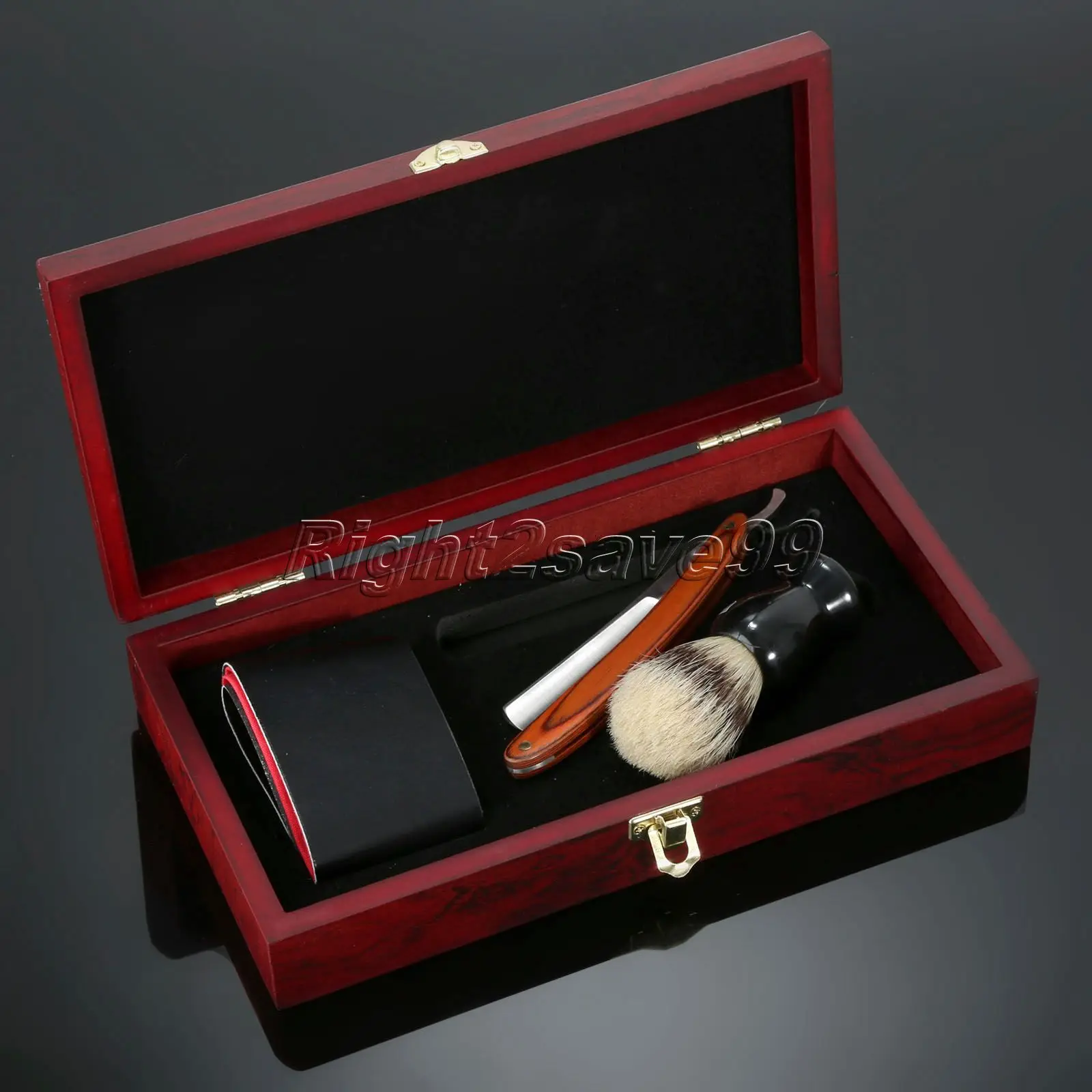 New Shave Wooden Box Kit Men Wood Handle Straight Razor Sets Leather Strap Shaving Brush for Men Gift  Men's Barber Shaving Set