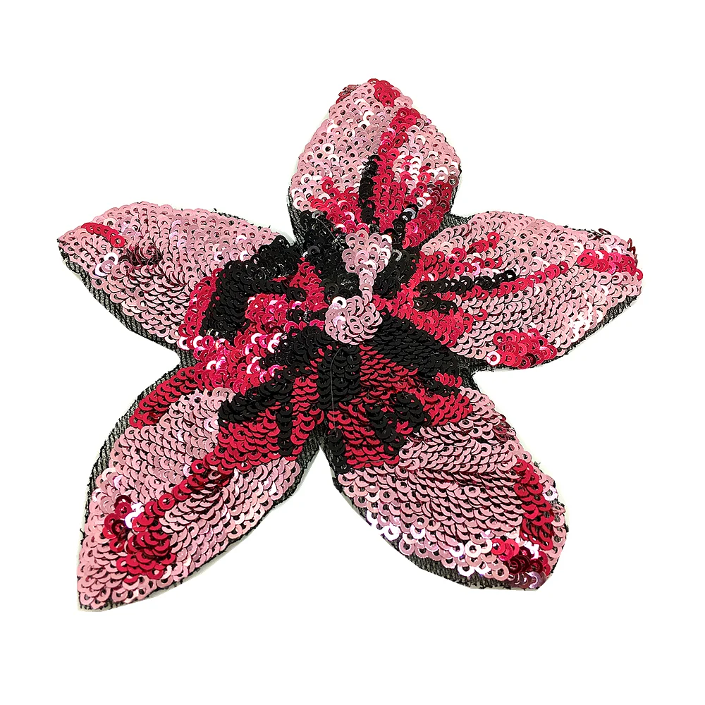 6 шт. розовый блестящий цветок патч 3D вышитый бисером аппликация цветы нашивки для одежды сумки аппликации Parches DIY 13x12 см железо на AC1044B