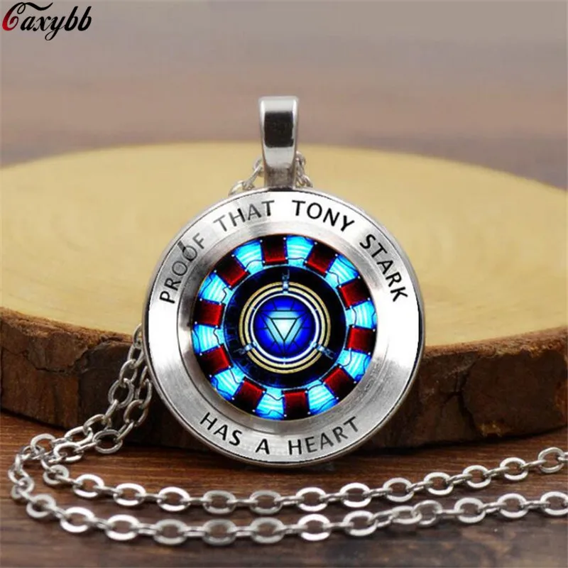 

Iron Man Arc Reactor Pendant Necklace Proof That Tony Stark Has A Heart Glass Cabochon Jewelry Silver Necklace Women Gifts