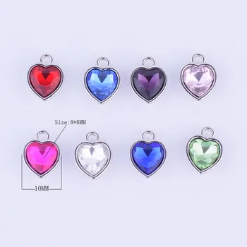 

2019 10MM silver plated 40pcs/pack Crystal Rhinestone Birthstone Heart Love Charm Pendant For Jewelry Making Bracelet Necklace