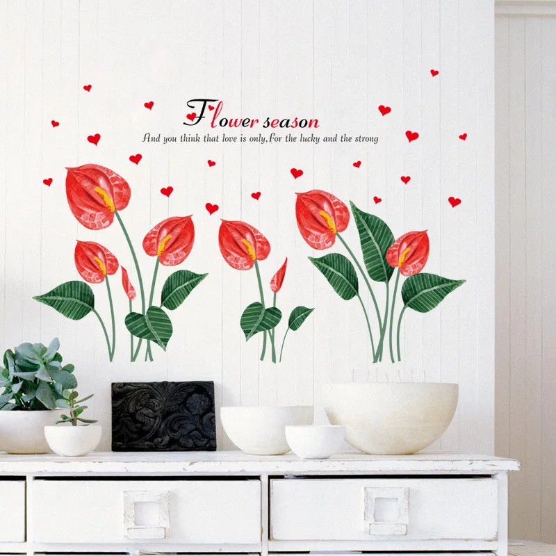 Beautiful anthurium flower self adhesive wall stickers