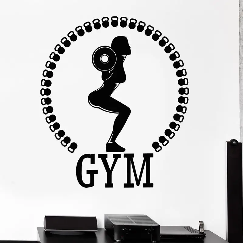 Gym Sticker Girl Barbell Fitness Decal Body building Posters Vinyl Wall