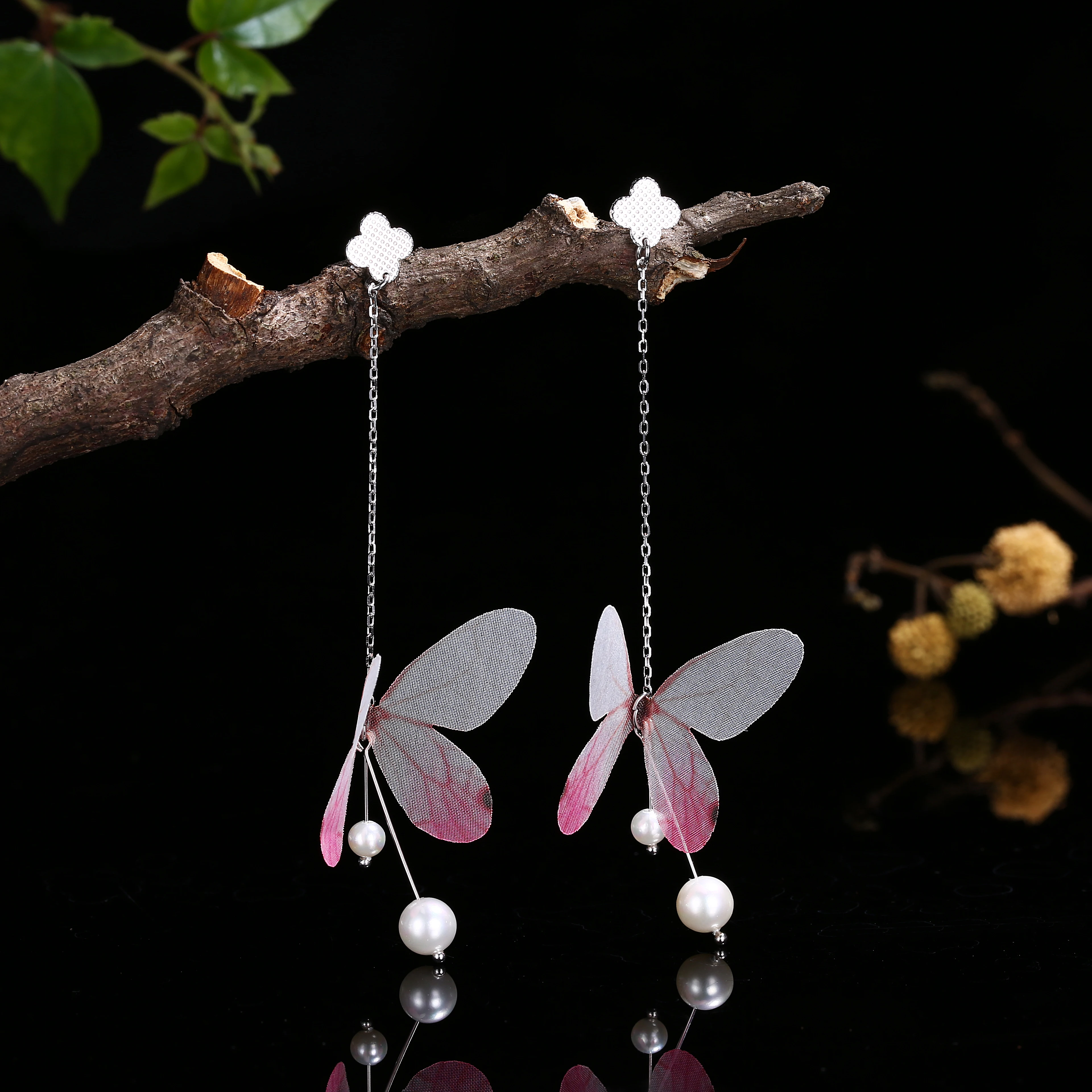 

INALIS New Arrival Women Butterfly Long Dangles Earrings Jewelry Gift 925 Sterling Silver Brincos Aretes Orecchini Pendientes