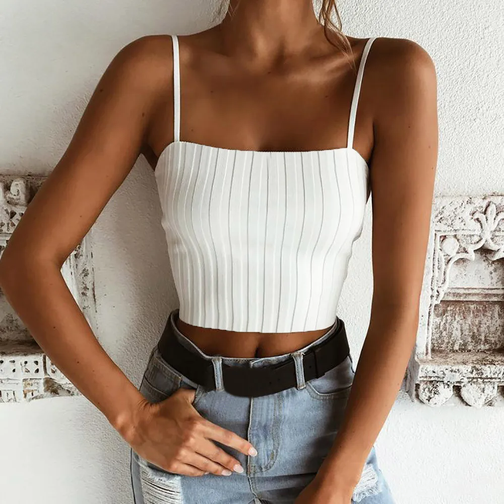 

T-shirt Women Slim Solid Tank Top Vest Off Shoulder Halter Ladies Tops Casual Fashion Daily Crop Top