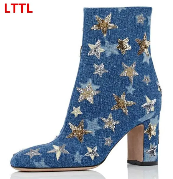 The Newest 2017 Stars Glitters Embellished Woman Ankle Boots Fashion ...