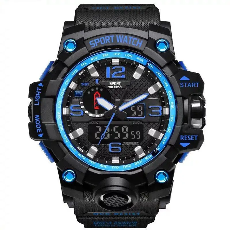Мужские часы в Военном Стиле, 50 м, водонепроницаемые, мужские, армейские, кожаные, наручные часы, Relogio Masculino, спортивные, новые, люксовый бренд, мужские спортивные часы - Цвет: blue