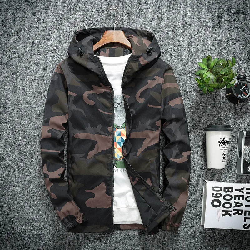 

2018 autumn and winter jacket men's slim men's casual couple camouflage jacket windbreaker hooded zippe
