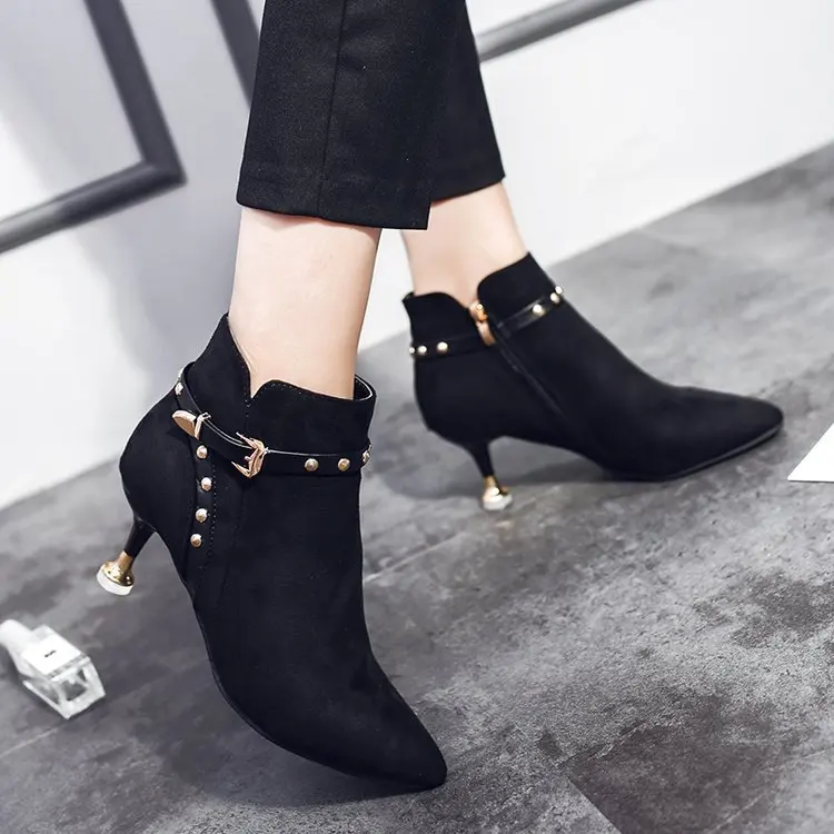 

2018 autumn winter new pointed stiletto British wind Martin boots high heel ladies single boots.