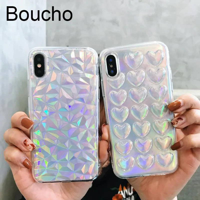 Boucho Blu-Ray чехлы для телефонов iphone X чехол 6 6S 7 8 Plus модные лазерные любовь Алмазная