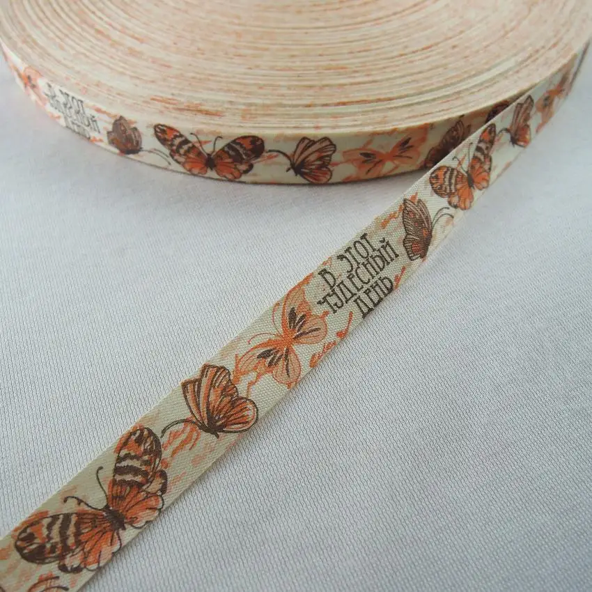 

5/8"15mm Printed Orange Butterfly Cotton Ribbon Webbing handmade DIY Craft Sewing & Packing Cloth Fabric Ribbons 5Yards XM-81A