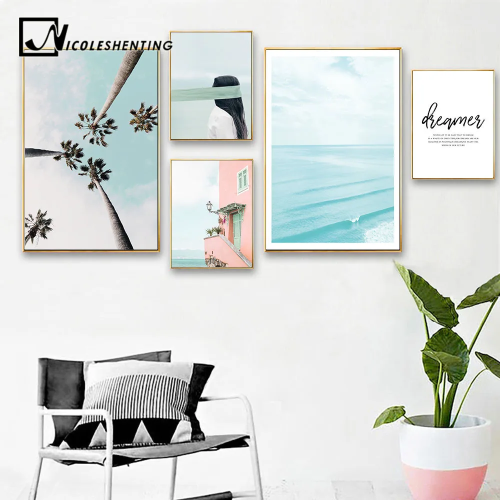 

Nordic Ocean Beach Landscape Wall Art Poster Canvas Print Painting Scandinavian Decoration Picture Modern Living Room Decor