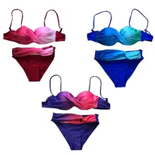 Women Sexy Two Piece Bikini Set Gradient Rainbow Colored Twist Front Underwire Bandeau Low Waist Banded Thong Swimsuit Bathing S Women Sexy Two Piece Bikini Set Gradient Rainbow Colored Twist Front Underwire Bandeau Low Waist Banded Thong Swimsuit Bathing S