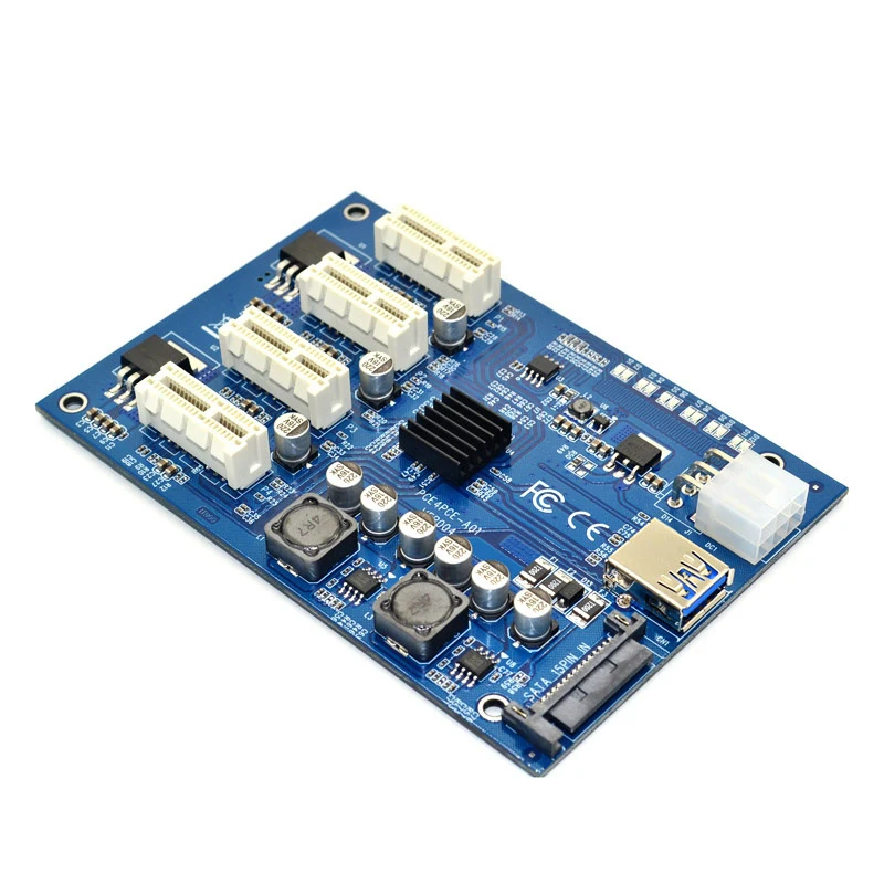  PCI-E X1 a 4PCI-E X16 Kit de Expansión 1 a 4 puertos PCI Express Switch HUB 6pin sata tarjeta eleva