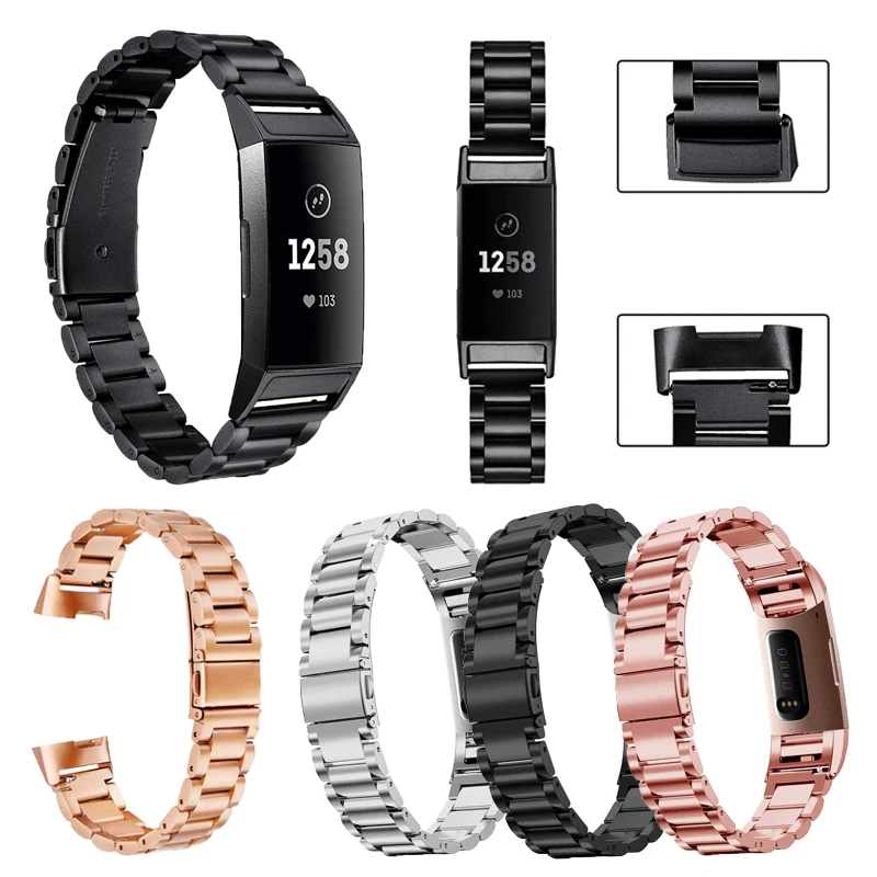 Luxury Stainless Steel Wrist Band Strap Bracelet for Fitbit Charge 3 Tracker Metal Butterfly Closure Smart Watch Bands Wrisband