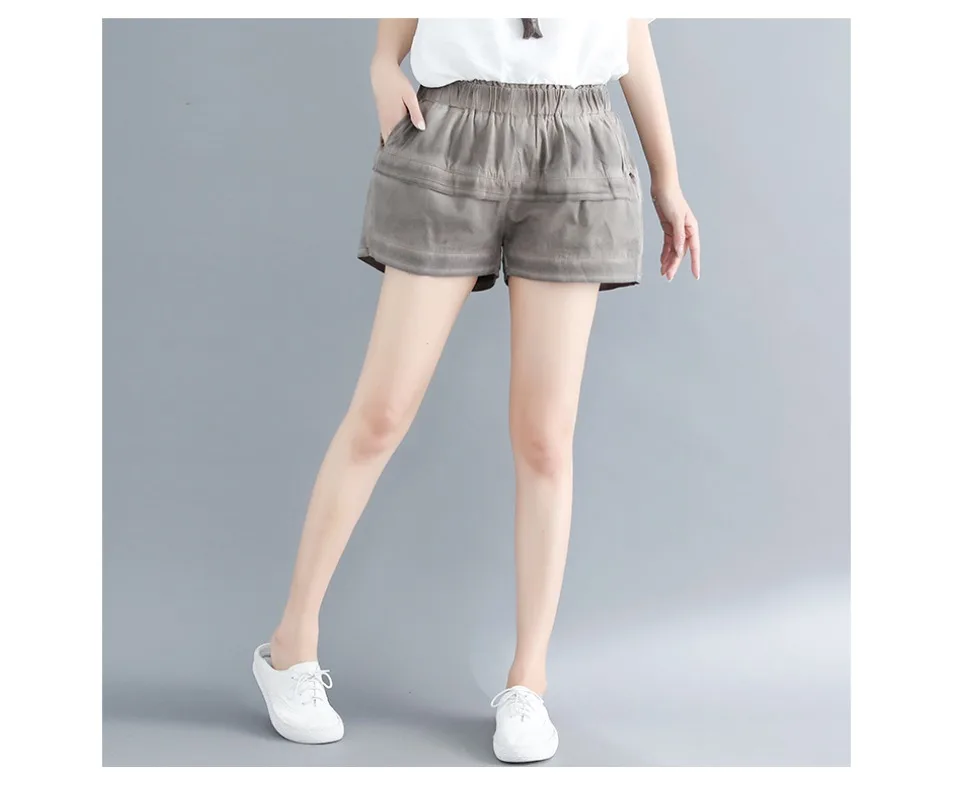 Vintage Old washed women shorts All match lady cotton shorts withe pockets Plus size casual women trousers Bottoms hots