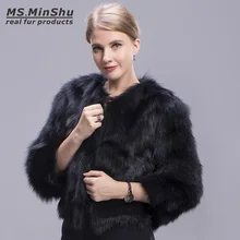 Ms.MinShu Black Fox Fur Coat Winter Fluffy Thick Fur Jacket For women Genuine Fox Fur Outerwear Girl Short Dyed Color
