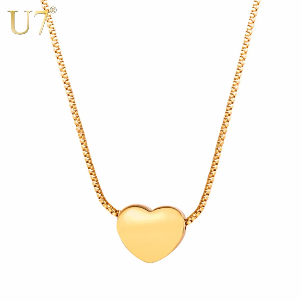 

U7 Necklace Stainless Steel Tiny Heart Pendant & Box Chain Bridesmaid/Mother's Day Gift Gold Color Women Jewelry Necklaces P1132