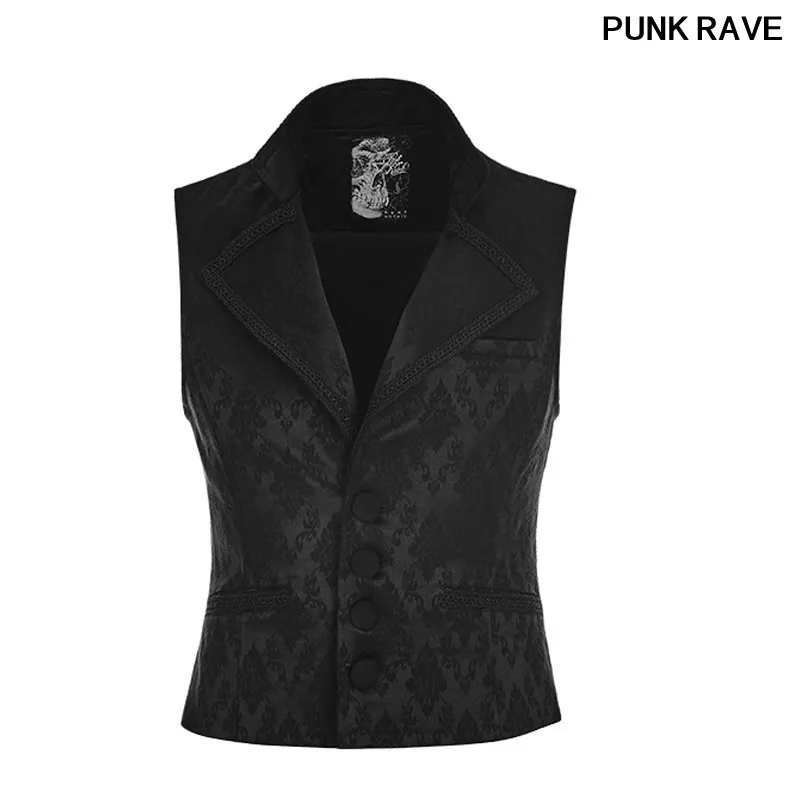 

Gothic Retro Triangle Collar Pocket Party black Vest Gentleman Slim Button Jacquard Printing Men Waistcoat PUNK RAVE WY-851MJM
