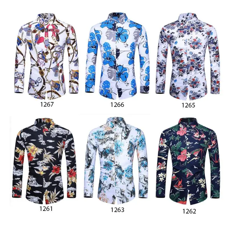 

Long sleeve Casual Dress Floral Shirt for Male Social Blouse Men Hawaiian Shirt Men's clothing Plus size