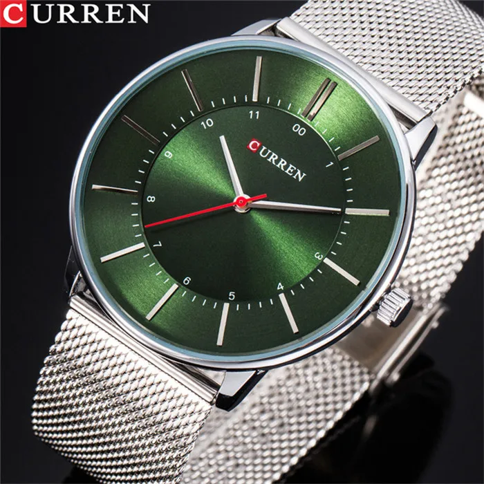 Топ бренд класса люкс CURREN новые модные повседневные простые деловые часы классический циферблат ультра-тонкие кварцевые наручные часы Reloj - Цвет: silver green