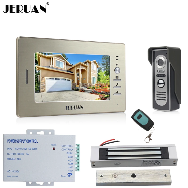

JERUAN 7 inch LCD Video Doorbell Doorphone Door phone Intercom System kit Color COMS IR Camera With 180KG Magnetic lock In Stock