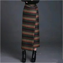 Осенне-зимние модные повседневные плотные теплые асимметричные юбки в полоску размера плюс для женщин и девочек