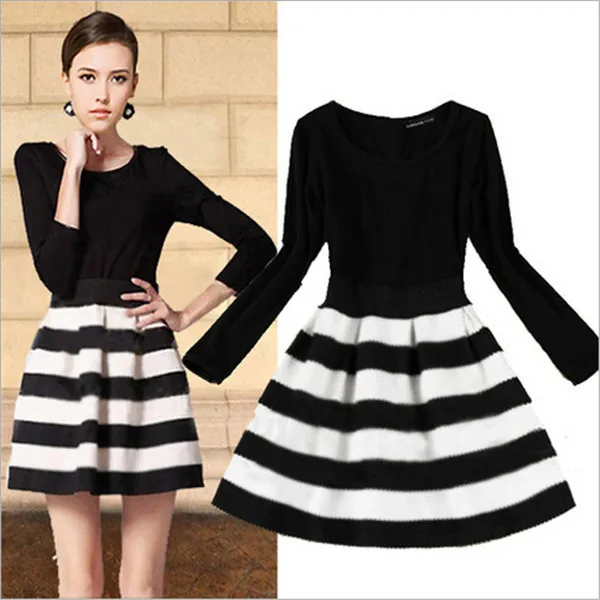 black dress with white stripes on bottom