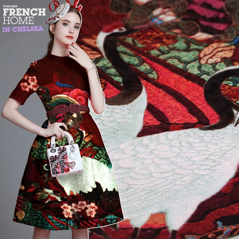 

98*140CM/PCS Hot sale French imports fall digital print jacquard fashion fabric for dress coat tissu au meter cheap fabrics DIY