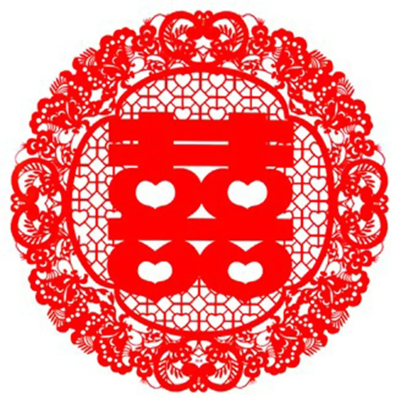 

20 PCS Exquisite Floral Red Double Happiness Marriage Supply Festive Window Paper-cut Loving Heart Static Sticker Wedding Decor