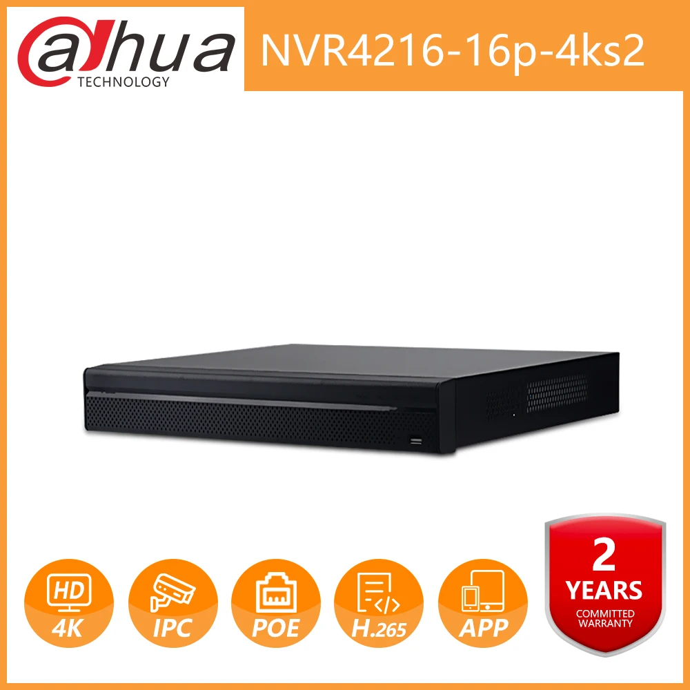 

Dahua OEM DH NVR4216-16P-4kS2 16 Channel 1U 16PoE port 4K&H.265 Lite Network Video Recorder For IP Camera Security CCTV System