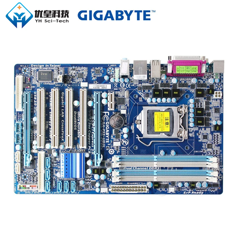 

Gigabyte GA-P55-UD3L Intel H55 Original Used Desktop Motherboard LGA 1156 Core i7 i5 DDR3 16G SATA2 USB2.0 ATX