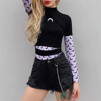 

Witch Moon Gothic top Women T-Shirts Moon Tops Tee for Gothic Girl Pastel Goth Aesthetic Clothing Cotton Short Tee Shirt Hipster