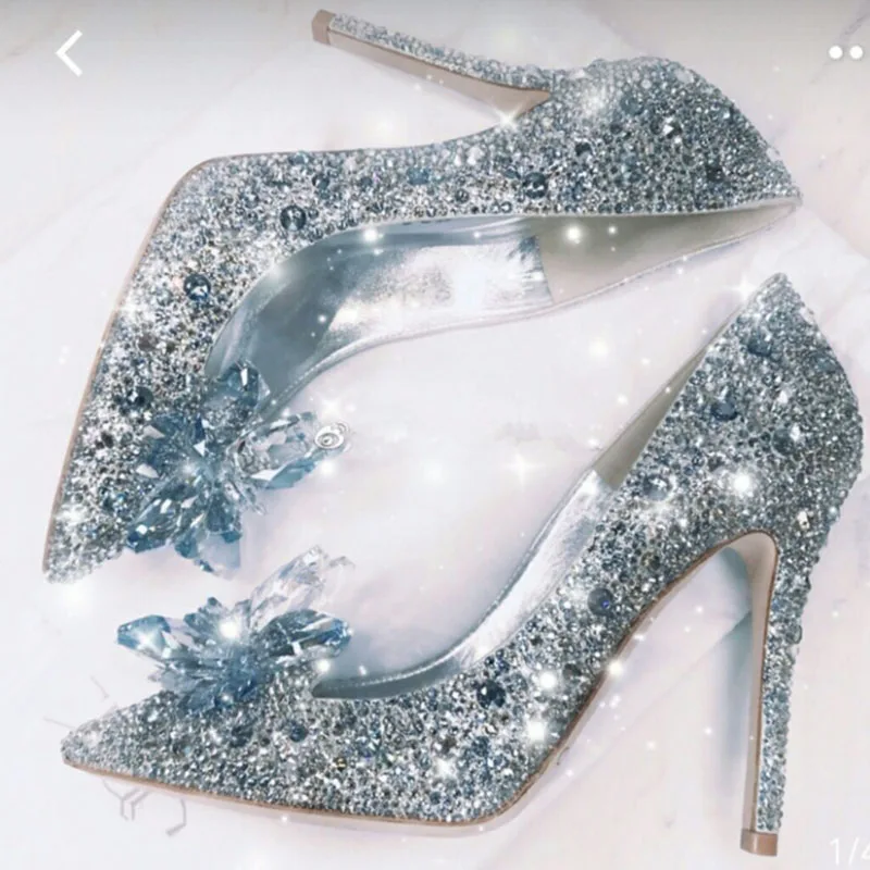 Bling Bling Clear Crystal Women High Heels Chic Cinderella Shoes Pointed Toe Rhinestones Covered Bride Pumps Party Wedding Pumps Bling Bling Clear Crystal Women High Heels Chic Cinderella Shoes Pointed Toe Rhinestones Covered Bride Pumps Party Wedding Pumps