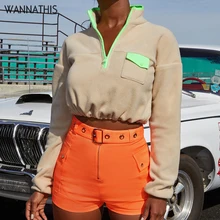 WannaThis Casual V-Neck Front Pocket Zipper Patchwork Fashion Club Women Top Pullover Crop Top Cotton Long Sleeve Autumn Winter WannaThis Casual V-Neck Front Pocket Zipper Patchwork Fashion Club Women Top Pullover Crop Top Cotton Long Sleeve Autumn Winter