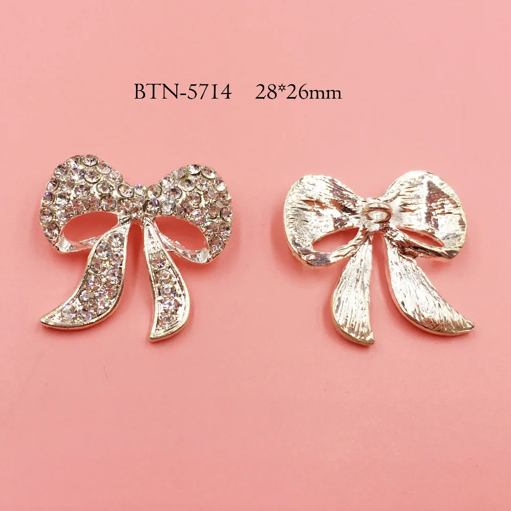 

Free shipping 50PCS silver crystal rhinestone buttton bow as accessory (BTN-5714)