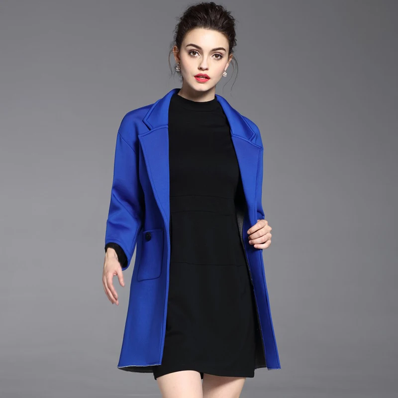 new 2016 winter women solid coat Europe design coats woman suit long overcoat -in Basic Jackets 