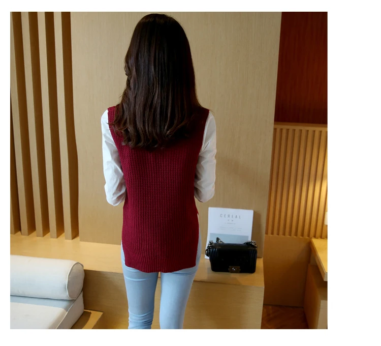 Весенняя Корейская куртка Modis без рукавов для женщин, асимметричный тонкий женский вязаный жилет с круглым вырезом, пуловер, свитер, женские жилеты, пальто