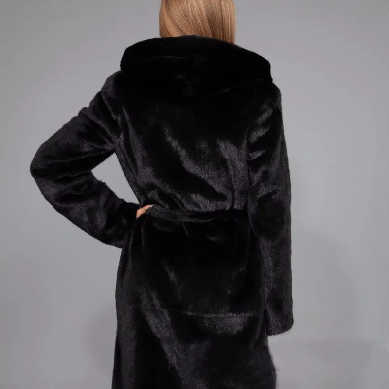 Зимнее женское плотное теплое пальто из искусственного меха, женская элегантная верхняя одежда из искусственного меха лисы и норки, длинная куртка из искусственного меха с капюшоном
